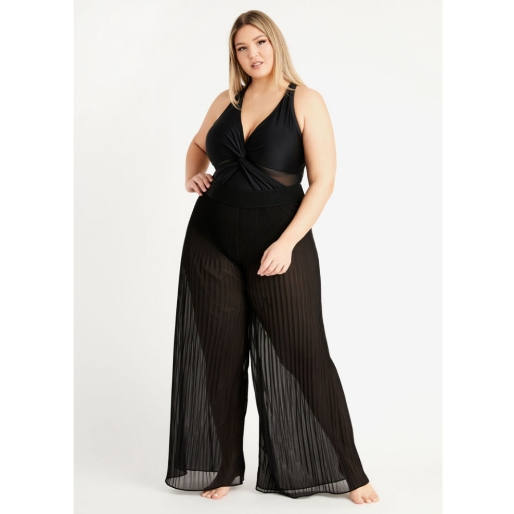 SHEER PLEATED SWIMSUIT COVER PANTS